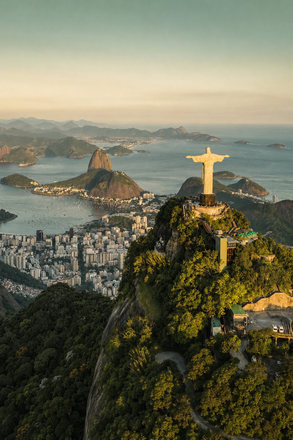 Vista do Cristo Redentor e baía de Guanabara — Rio de Janeiro
